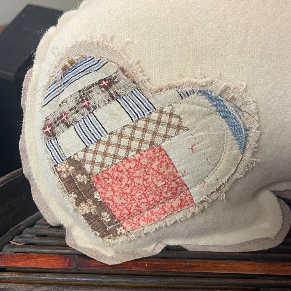 Homemade Charming Cream Bunny Pillow with Patchwork Quilted Heart